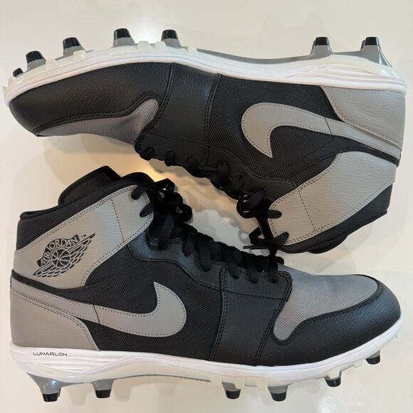 Size 18 Nike Air Jordan 1 TD Mid Shadow Grey Football Cleats AR5604-002 Lunarlon main image 6